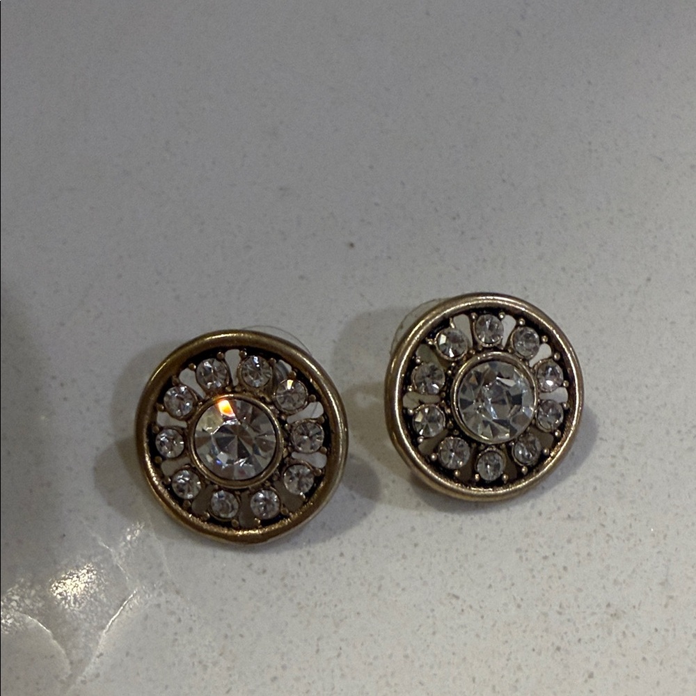 J. Crew Round Goldtone Crystal Earrings